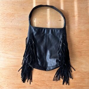 Margot Black Genuine Leather Fringe Shoulder Bag